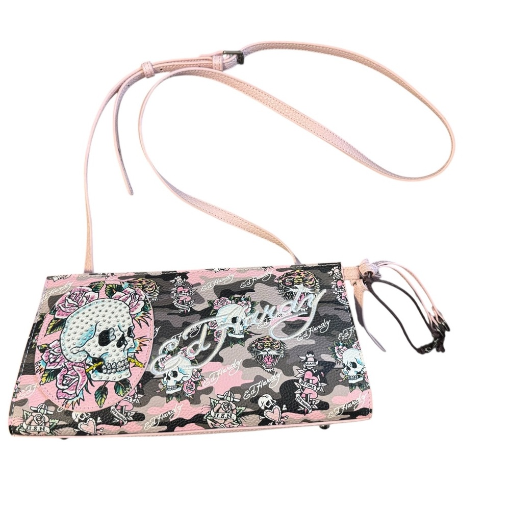 Ed Hardy Pink and Black Skull Crossbody Bag
